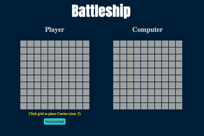 Screenshot of battleship web page